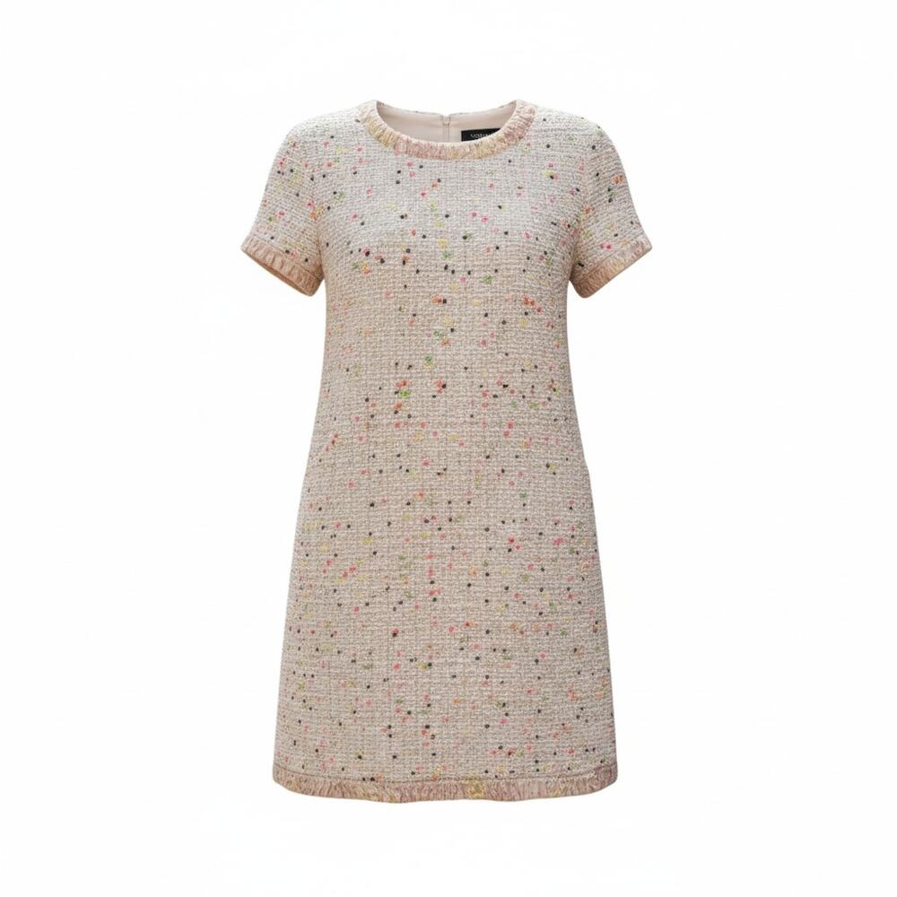 Chanel Tweed Short Sleeve Dress Nude Pink Multicolor Size 42